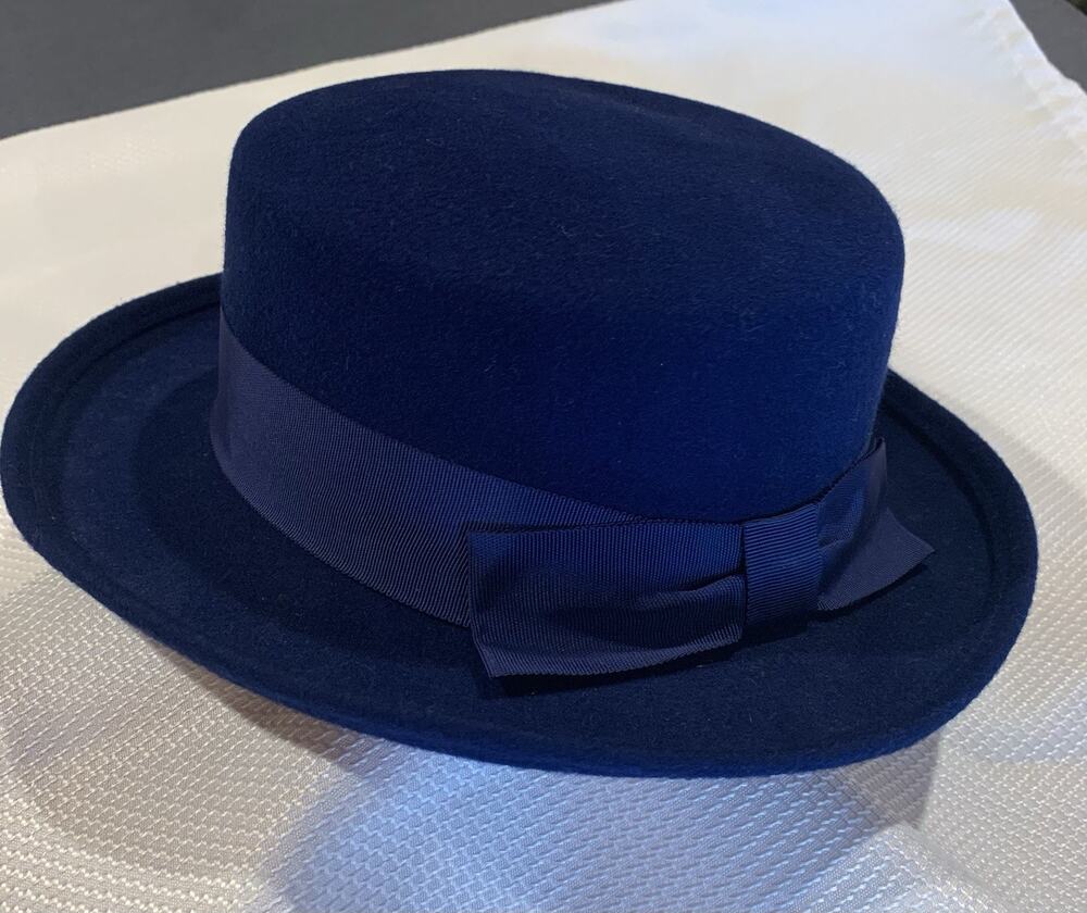 Vintage 60-70s Arlin Royal Blue Peachbloom Velour Felt Upturned Brim Bowler Hat